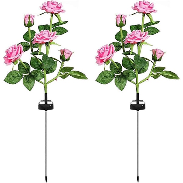 Solcellsdrivna trädgårdslampor för utomhusbruk, 2-pack, med 10 rosor - Vattentäta