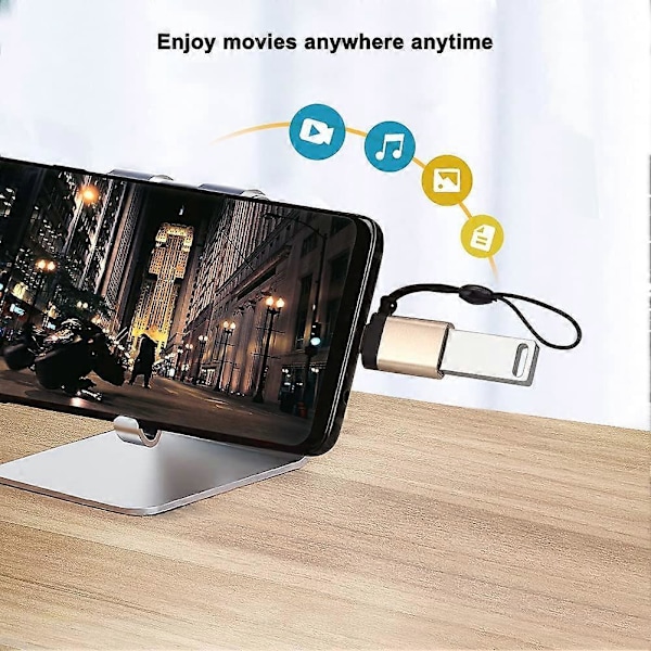 USB C - USB 3.0 -sovitin kaulanauhalla (2 kpl), USB-C - USB-A naaras OTG -sovitin USB Type C -sovitin, yhteensopiva MacBookin, Huawein ja muiden kanssa, kulta