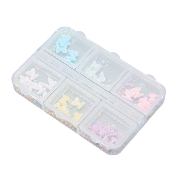 1 æske Nail Art Decals Resin Negle Decoration Flere farver Bue Knop og Perler Tilbehør