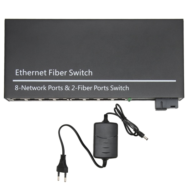 Gigabit Ethernet-svitsj 9 porter 10 100 1000M Tx1310nm full halvdupleks fibermediekonverter for kontornettverk 100‑240V EU-plugg