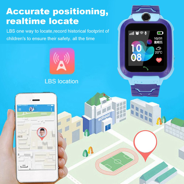 Kids Smartwatch 2G GSM IP67 Vanntett Barnetelefonklokke SOS Alert Selfiekamera Berøringsskjermposisjonering Klokkestøtte LBS Blå