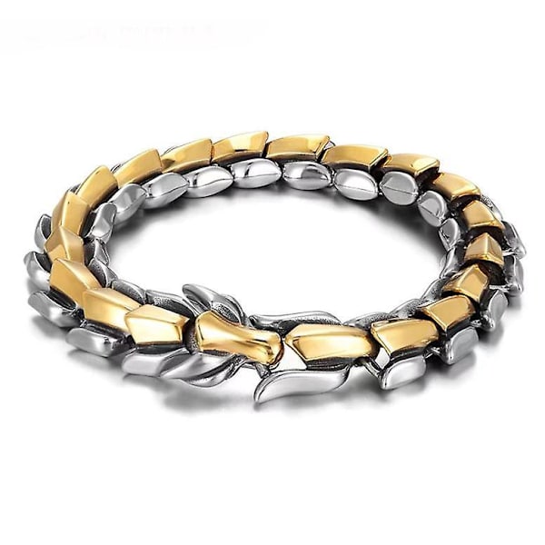 Dragon Armband - 14 mm brett, rostfritt stål titan, tunga styrketräningssmycken för män och pojkar - punkstil, 23 cm