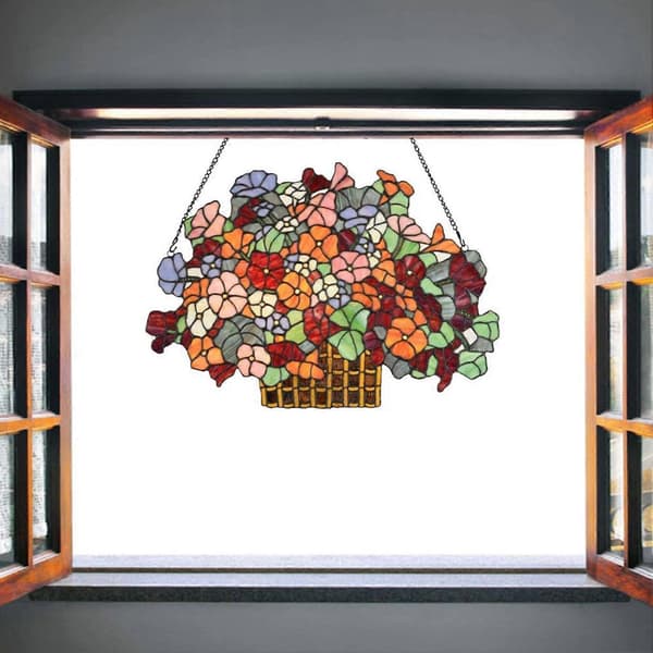 Färgglad blomkorg i målat glas, fönsterpanel, hängare, glaspaneldekor för hemgåva A