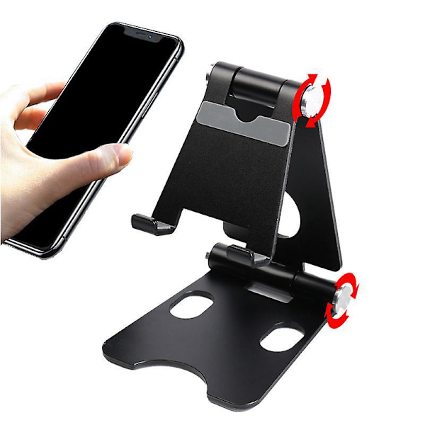 Foldbar Mobiltelefonstativ - Justerbar Vinkel, Håndfri Mobil Skrivebordsholder for Smarttelefoner og Nettbrett (Svart, 2 stk)