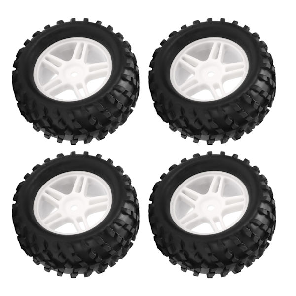 4 stk. RC-hjul og dekksett 82mm foran og bak med flettet mønster for WLToys 144001 1/14 RC Off Road CarWhite