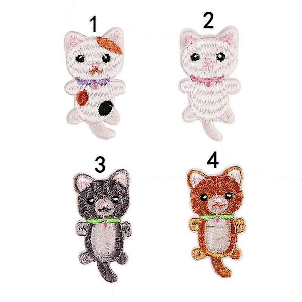 Broderade katt strykmärken DIY-tillbehör (4 stycken), diverse kattdekorationsmärken, söta märken för jackor, hattar, ryggsäckar, jeans