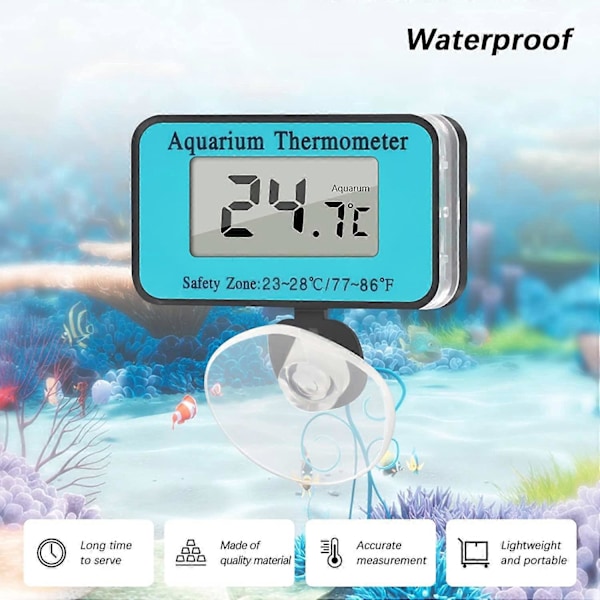 Akvarietermometer, Digitalt Akvarietermometer, LCD Akvarietermometer med Sugekopper og Vandtæt Probe til Akvarium Reptil Terrarium
