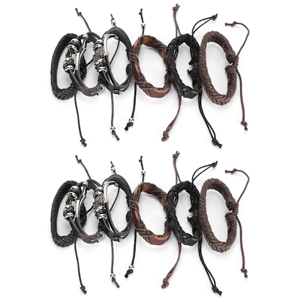 2 sett lær armbånd vintage wrap justerbar flettet håndledd håndlagde håndverk dekorasjoner