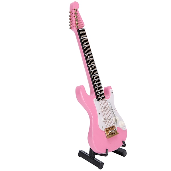 Miniatyr gitarmodell rosa treinstrument dekorasjon gaver ornamenter 14 cm