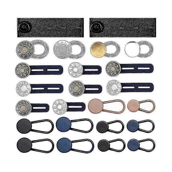 Knappförlängare kompatibla med Jeans, 6 Storlekar Byxor Knapp Midjeförlängare, Flexibel Justerbar Elastisk Midja