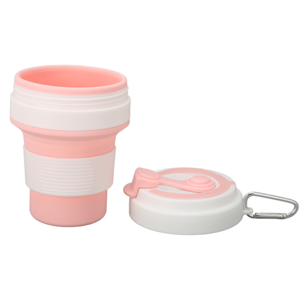 Vikbar kaffekopp Silikon Rosa 350 ml Bärbar Bra tätningsprestanda med sugrör Vikbar kaffemugg för resor