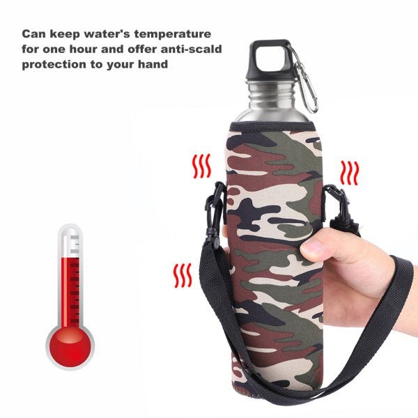 Outdoor Sports -vesipullo 1L thermal Palovammankestävä case cover hihnalla