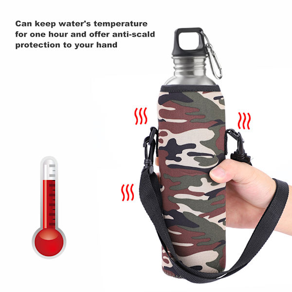 Vattenflaska för utomhussporter 1L thermal hållarväska Case Fodral Cover med rem