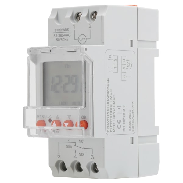 Tidsbryter 24 timer Digital Analog Programmerbar LCD-bakgrunnsbelysning Din Rail TM928BK 85-265V 30A