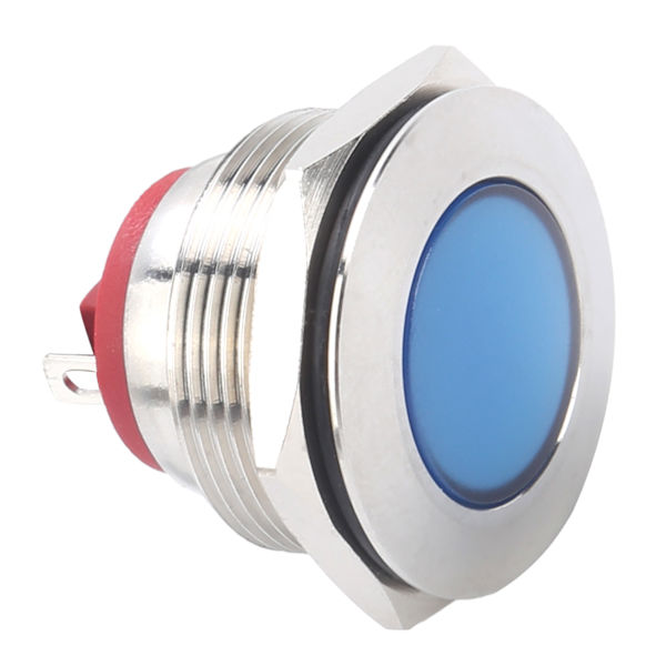 LED-indikator 22 mm förnicklad mässing metall universell vattentät stift blå signallamp 6 V blå