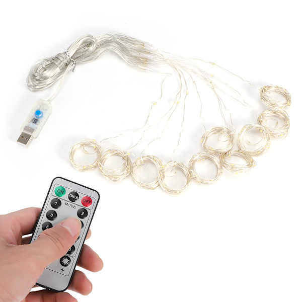 3x2m USB-fjärrkontroll 200LED Chip Curtain String Lights med 8 belysningslägen Heminredning