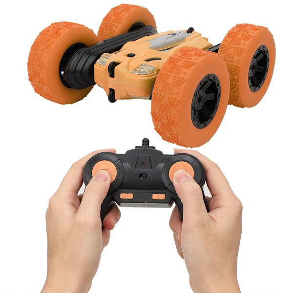 Fjärrkontroll Mini Plast Ljus Dubbelsidig Elektrisk 360° Rotation Bil Barnleksak (Orange)