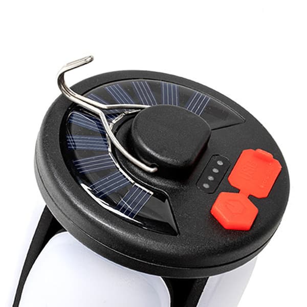 Solar LED Campinglanterne med USB genopladeligt batteri, 4-bladet sammenklappelig nødcampleampe med krog
