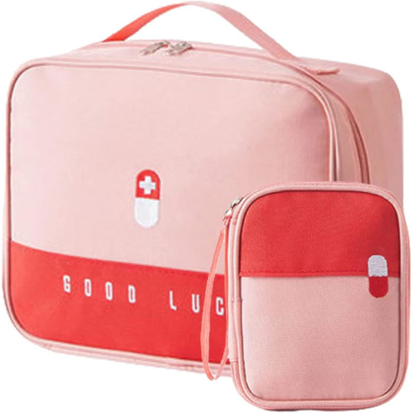 Bærbar Førstehjælpskasse - 2 stk. Medicinsk Opbevaringspose til Hjem, Rejse og Camping (Pink)