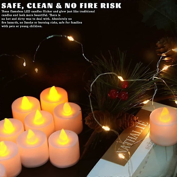 Jule LED Lys, 24 stk. Flammeløse LED Lys, Batteridrevne Elektriske Lys, LED Fyrfadslys, Blinkende LED Lys, til Jul, Halloween