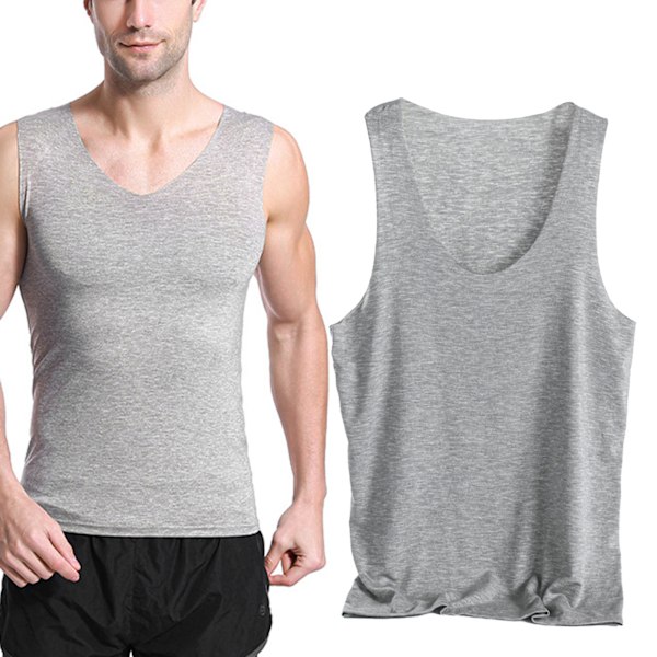 Herr Sleeveless Shirts Sömlös Design Bred Axel Mjuk Andningsbar Snygg Hudvänlig Herr Tank Top för Sport Grå XL