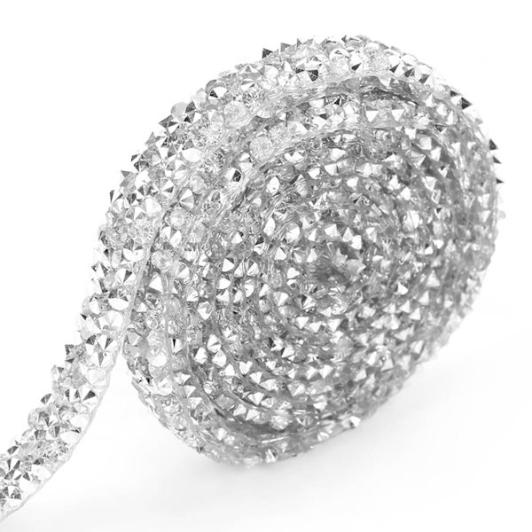 10 jaardi/pakkaus 10 mm hopea muovinen mesh , tekojalokivinauhakoristelu