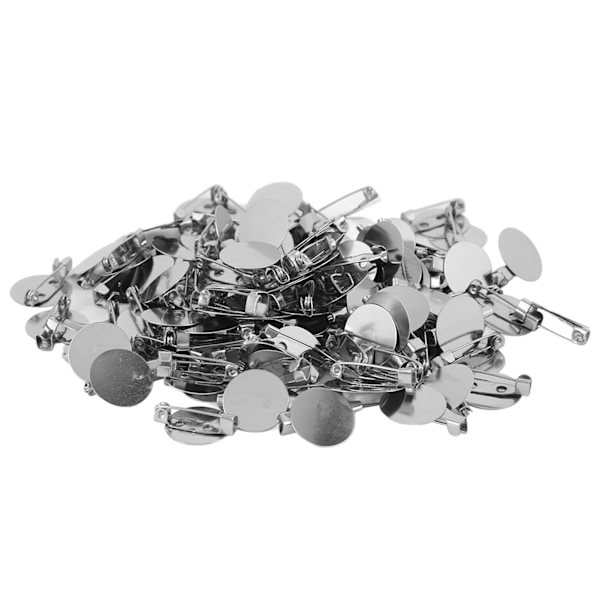 100 st Brooch Clasps Pin Trays Metall Robust Hållbar Enkel Design Blank Button Badge för DIY Smycken Hantverk Tillverkning 20mm