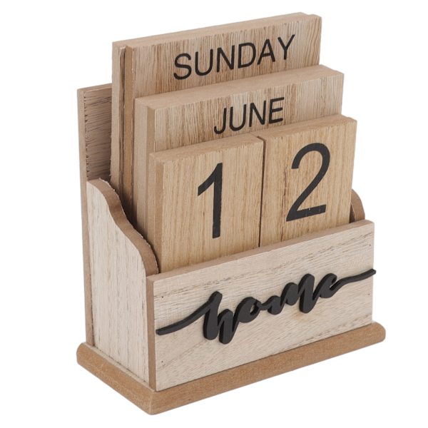 Trä evighetsdatum Skrivbordskalender Manuell Återanvändbar Retro Vacker skrivbordskalender Träblockskalender
