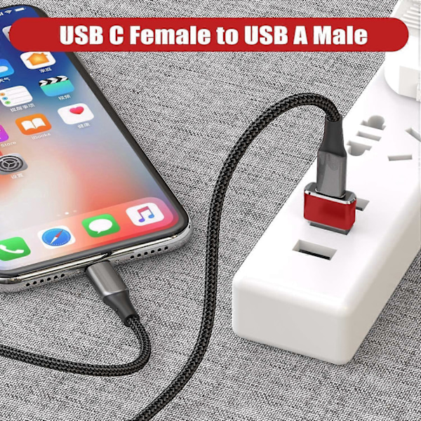 USB - USB C -sovitin 3 kpl, tyyppi C naaras - A uros -latauskaapelisovitin punainen