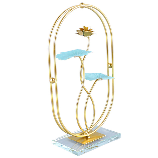 Järnlotusbladsprydnad med glasbas Utsökt elegant metallblad Skulptur Statyfigurer för heminredning