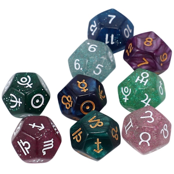 9 stk. Perle 12-sidet Astrologi Zodiak Tegn Terninger For Konstellasjon Spådom Leker Multi Sidet Terninger