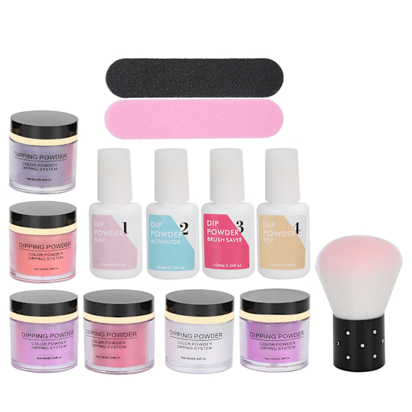 Nail Dipping Powder Set Nail Art Powder Top Base Coat Gel Dust Brush Manicure Tool Set K1213