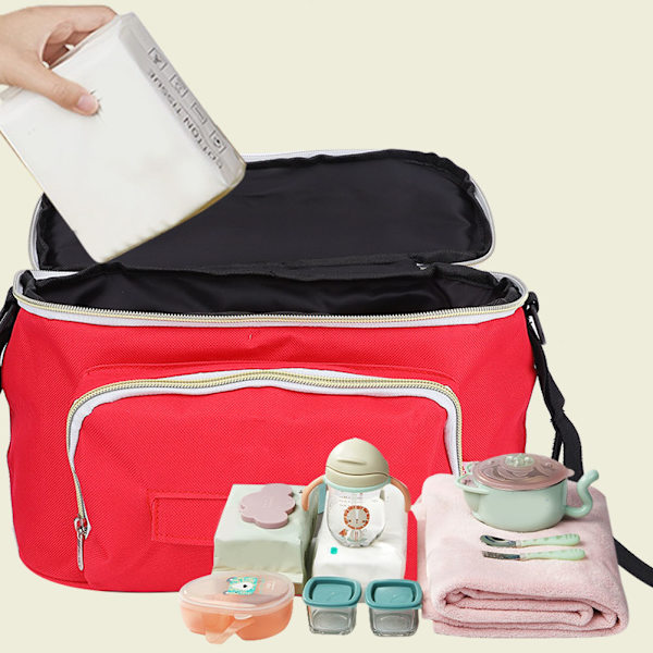 Multifunksjonell babyvogn med stor kapasitet, hengende veskeorganisator, oppbevaringspose, flaskeholder for bleier, rosa rød uten stropp