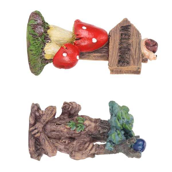 Miniature Magic Tree Statue Sæt Syntetisk Harpiks Træ Guidepost Figur Sæt Vandtæt Soltæt Have Statue Tilbehør