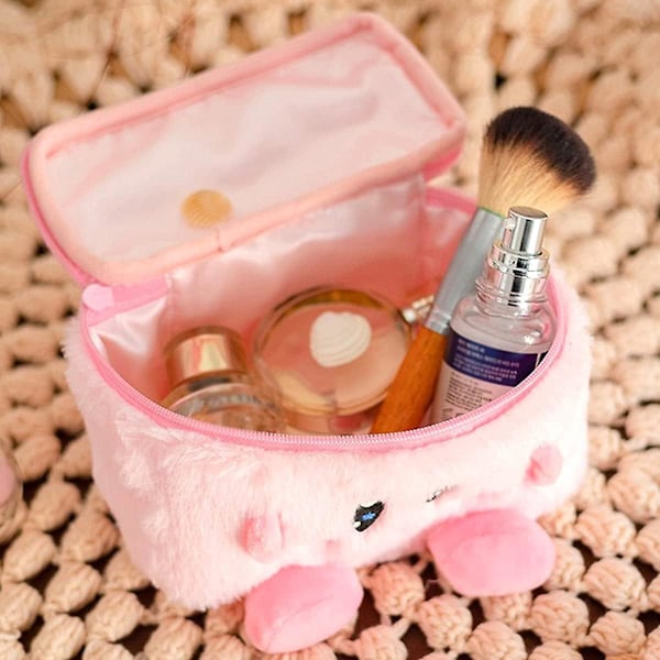 Pink Plys Makeup Taske Bærbar Rejse Kosmetiktaske Dejlig Børste Organizer Toilet Taske til Piger (Pink B)