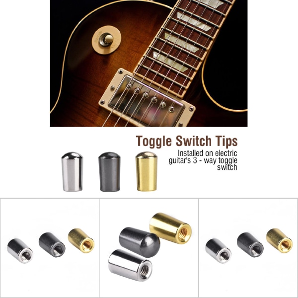 3 stk 3-veis vippebryter knotthette for LP elektrisk gitar (sølv, svart gull, 4 mm)