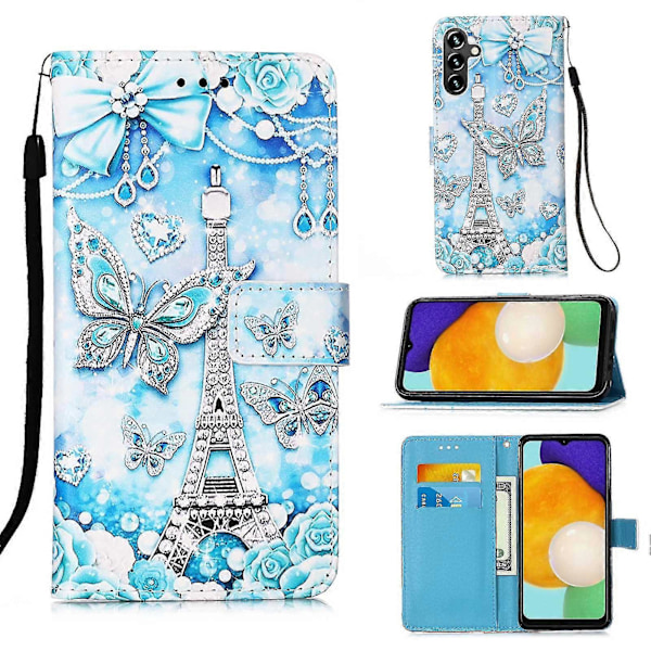 Til Samsung Galaxy A54 5g Pu Læder Wallet Stand Telefon Cover Fuld Dækning Indre Tpu Cover Zekai EiffelTowerButterfly
