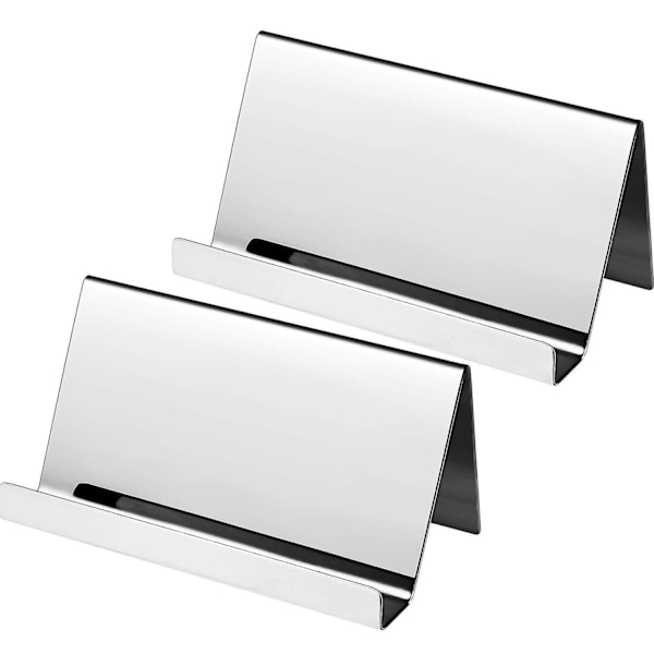 2-pak Rustfrit Stål Visitkort Holdere Skrivebord Kort Display Visitkort Rack Organizer (Sølv)