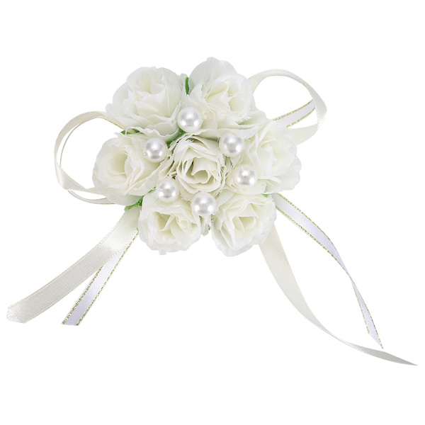 2 stk vakre håndblomster brudepike håndleddskorsett bryllupsdekorasjoner perle sateng (hvit)