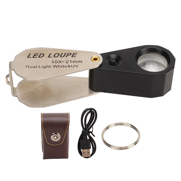 10x Juvelerlupe Profesjonell Lommeforstørrelsesglass med LED-lys for Smykker Planter Mynter Klokker