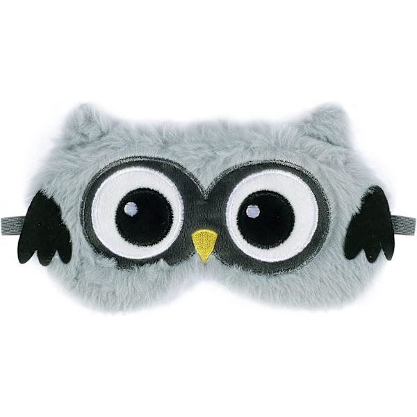 Sjov tegneserie plys sovemaske til børn og voksne - 3D fluffy, sød og komfortabel - Grå (19x11cm)