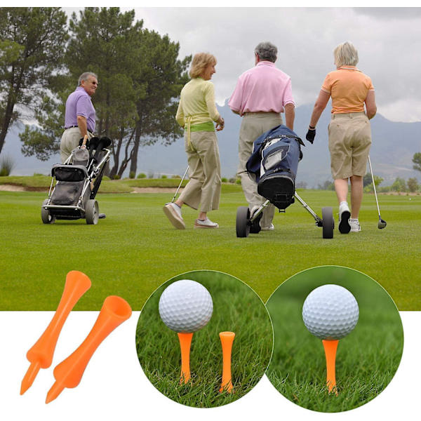Hållbara orangefärgade plastgolftee - 100 st, 70 mm - Perfekt för golfdrivare, mattor och bollar