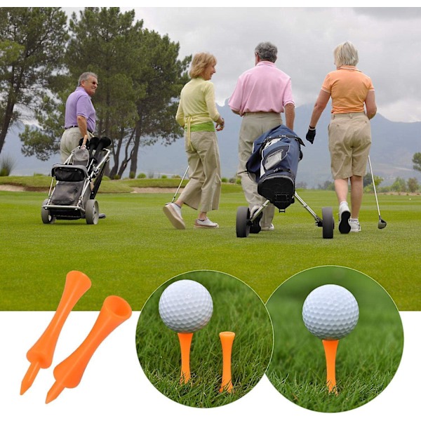 Holdbare orange plastik golf tees - 100 stk., 70 mm - Ideelle til golfdrivere, måtter og bolde