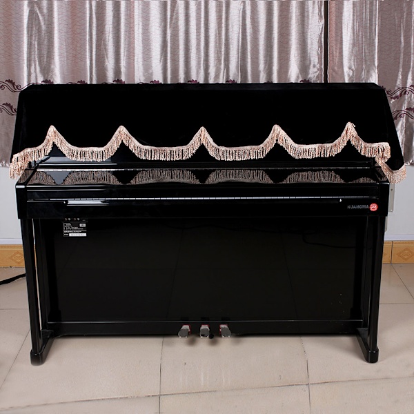 88 kosketinpiano Puolipeiteinen cover Flannelette Piano Cover Hieno röyhelöreuna (musta)