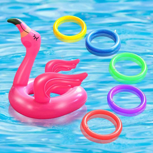 2-pack uppblåsbara flamingo ringkastningsspel leksaker med 8 st flytande ringar för simbassängsspel