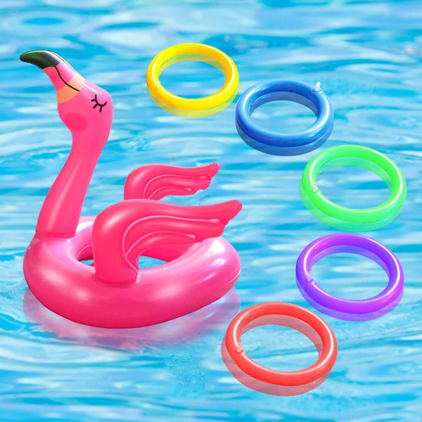 2 pakker oppblåsbare flamingo ringkastespill leker med 8 stk flytende ringer for svømmebassengfest