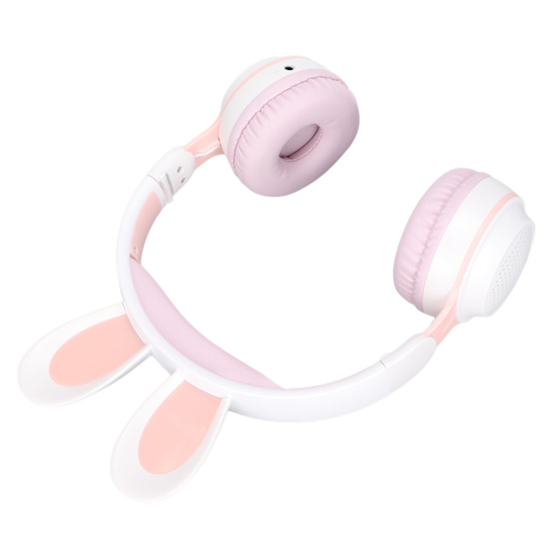 Rabbit Ear Bluetooth 5.0-hodetelefoner sammenleggbare trådløse headset for barn med LED-fargelys for PC-nettbrett Online læring Hvit Rosa