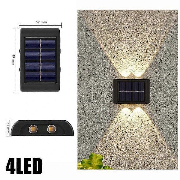 Solar vegglampe med 10/8/6/4 LED-er Vanntett utendørsbelysning for hage- og gjerdekorasjon med sollys 4LED Varm