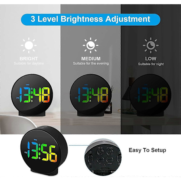 LED Digital Väckarklocka Skrivbordsklocka Snooze Dimbar Svart 12/24 Elektrisk Väckarklocka/Dubbla Batterier (Går in i Energisparläge Efter 8 Sekunder)