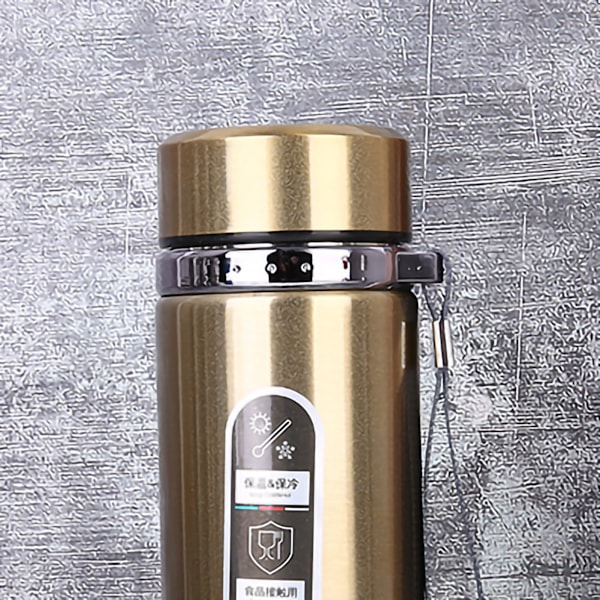 Vakuumkop i rustfrit stål, bærbar, stor mund, isoleret flaske med håndstrop til forretningsrejser, kontor, daglig brug, guld, 1000 ml